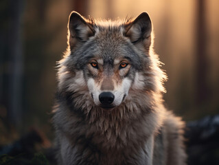 Fototapeta premium Wolf in its Natural Habitat, Wildlife Photography, Generative AI