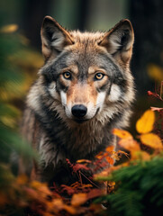 Fototapeta premium Wolf in its Natural Habitat, Wildlife Photography, Generative AI