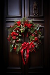 Fototapeta na wymiar Beatiful traditional christmas wreath. Handmade Xmas decoration