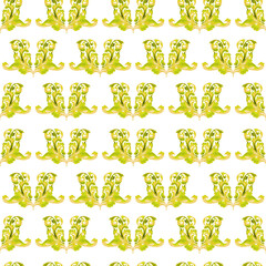 Watercolor set of seamless patterns with stylized gold acanthus leaves