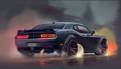 the sports car on the road. Captures the excitement and energy of a car with a fast shutter speed, using bold and vibrant colors. Generative in ai