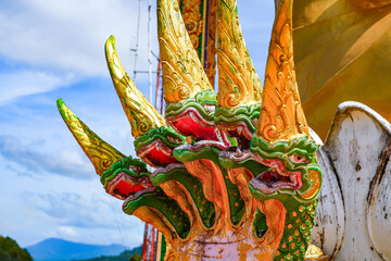 Five-headed Thai Naga dragon at the hilltop pagoda of the Wat Tham Suea aka Tiger Cave Temple of...