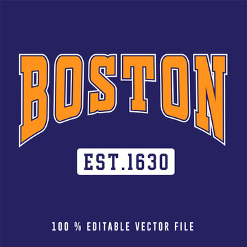 Boston editable text effect varsity college placement graphic design typography vector.