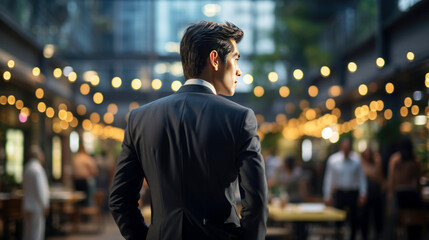 Fototapeta premium backside of business man. urban walk street at business district.