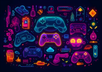 Gaming background with playful neon colours