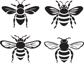 cute bee vector black silhouette white background only