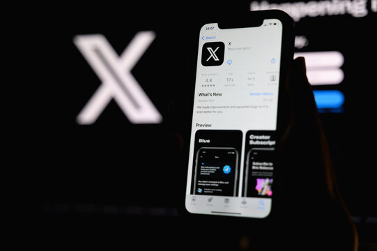 Bangkok Thailand 5 Aug 2023: Twitter social media application change logo to X. Elon Musk CEO of twitter rebranded Twitter to 'X'. Social media application technology concept.