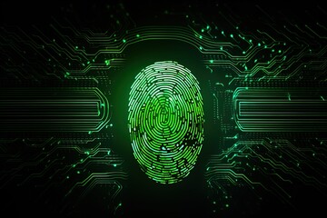 Digital fingerprint security concept, binary digits background, green