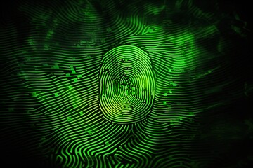 Digital fingerprint security concept, binary digits background, green