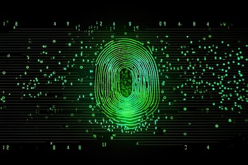 Digital fingerprint security concept, binary digits background, green