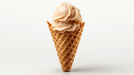 Ice cream scoop on waffle cone on transparent backgroud