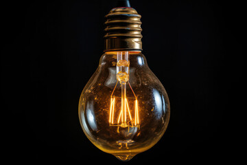 A minimalistic composition featuring a light bulb casting a focused beam of light, creating dramatic shadows against the black backdrop