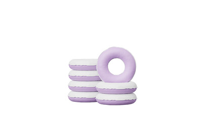 3d render stack inflatable ring pool isolated on white background. Summer pink vacation with elements minimal cute Design, Summer theme.