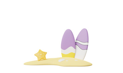 3D render Summer vacation, beach and sea icon elements objects group, holidays isolated on clean png background, Display for Product mockup with summer theme. minimal design.