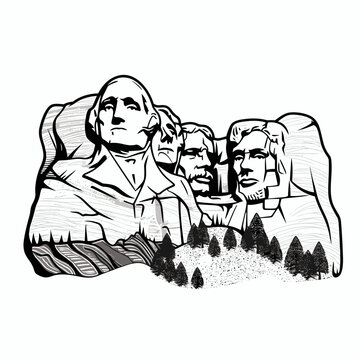 Mount Rushmore. Mount Rushmore hand-drawn comic illustration. Vector doodle style cartoon illustration