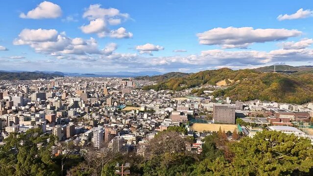 View from Matsuyama castle onto the city skyline. Ehime, Shikoku, Japan 