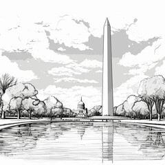 Washington Monument. Washington Monument hand-drawn comic illustration. Vector doodle style cartoon illustration