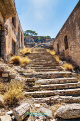 Stairs and buildings in the Spinalonga island of Crete in Greece