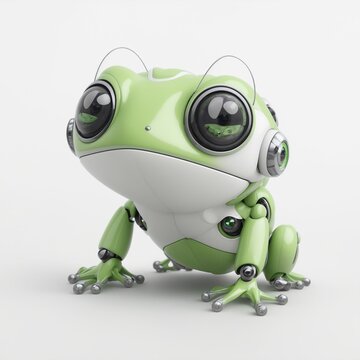 cute tiny robotic frog, white background Generative AI