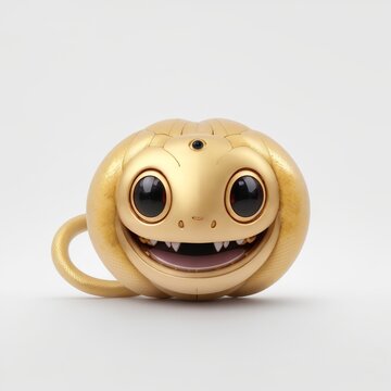cute tiny golden robotic snake, white background Generative AI
