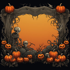Fototapeta premium Halloween border design background, Pumpkin Halloween in dark night background design for Halloween 31 October.
