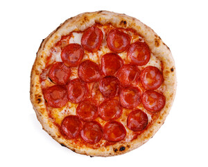 craft pepperoni pizza on a white background, studio shooting