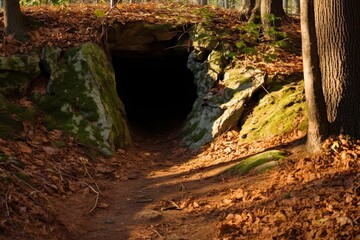 Discovering the Hidden Fox Den: A Serene Hiking Trail through Calvert Cliffs State Park in Southern Maryland: Generative AI - obrazy, fototapety, plakaty