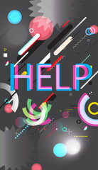 Vector illustration of a poster with the word help and geometric elements.