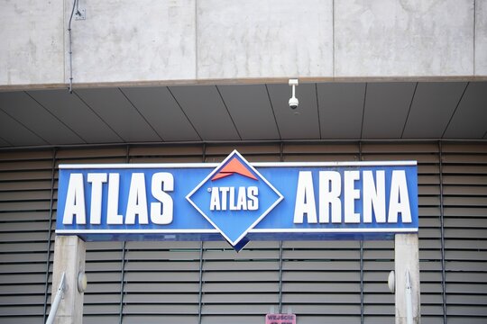 Wroclaw, Poland - April 12, 2023: Front entrance of the Atlas Arena