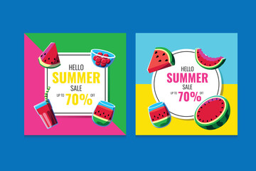Summer social media templates with watermelon elements 