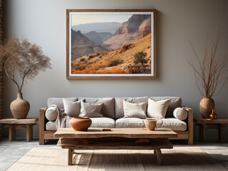 Wall Art in living room, Wall art mockup, Art wall in modern living room, dressable art wall mockup