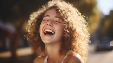 Candid moments of a girl genuinely laughing, genuine expressions of joy with confidence and self acceptance