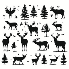 Obraz premium Moose silhouettes and icons. black flat color simple elegant Moose animal vector and illustration. 