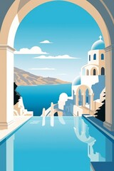 Minimalist flat design poster of Santorini, Greece
