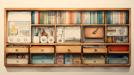 A neatly organized drawer with various office supplies