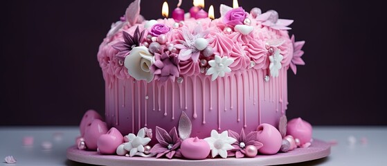 A Huge Pink Cake for the Celebration of the Birthday of a Girl. Professional Bakery.