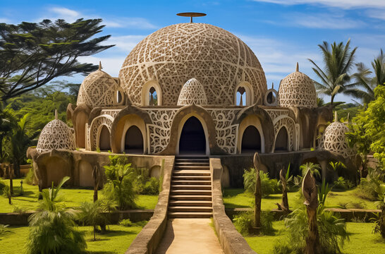 large building made of thatched straw, in the style of igbo (ibo) art