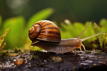 Close up of a Snail over a Nature Background, Animal Photography.
