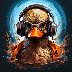 duck in headphones AI generated, high quality 3D illustration