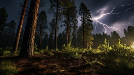 Obraz na płótnie Canvas Huge Tree getting Striked by a Powerful Thunderbolt, Cinematic Shot.
