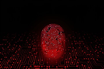 Digital fingerprint security concept, binary digits background, red