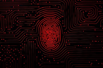 Digital fingerprint security concept, binary digits background, red