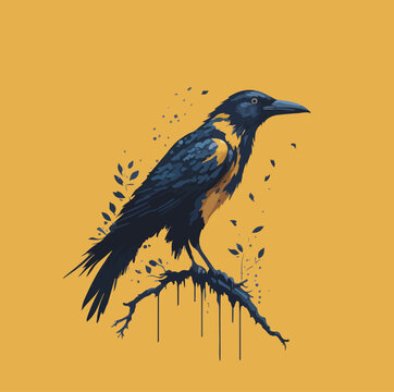 Crow vector illustration watercolor ai generated 