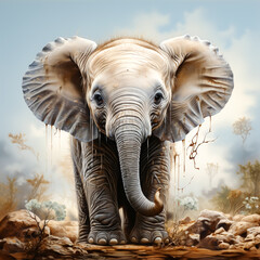 baby elephant looking at camera AI generated, high quality 3D illustration
