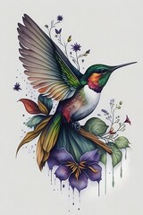 Hummingbird and flowers