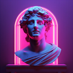 Classic statue background concept. Vaporwave style background. Classic sculpture, color distortion.