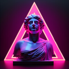 Classic statue background concept. Vaporwave style background. Classic sculpture, color distortion.