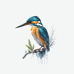 kingfisher watercolor vector illustration 