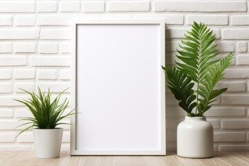 Mockup frame, Minimalistic Elegance: A white frame encases a pristine white photograph, showcasing the beauty of simplicity. Generative AI