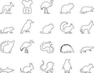 Animals of Australia Icons Set. Kangaroo, Koala, Emu. Editable Stroke. Simple Icons Vector Collection